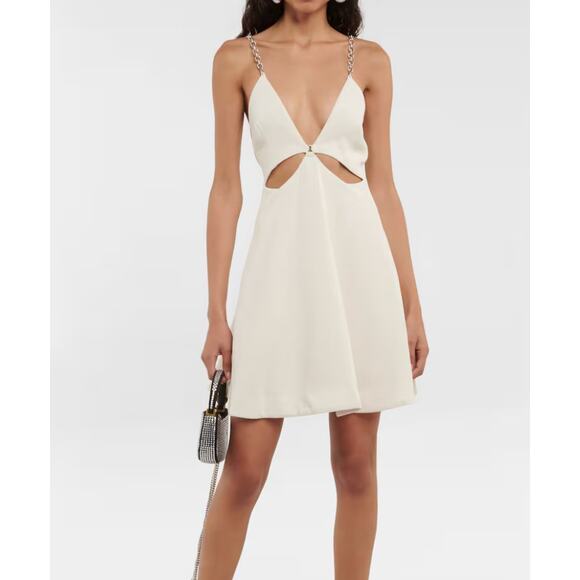 Simkhai Mini Dress Ellis embellished crêpe in Cream Cut Out Chain Straps Size 0 - Picture 1 of 11